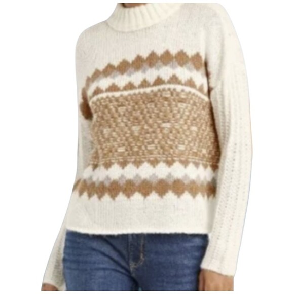 Knox Rose Women's Super Soft White and Brown Mock Turtleneck Pullover Sweater M - Picture 1 of 9